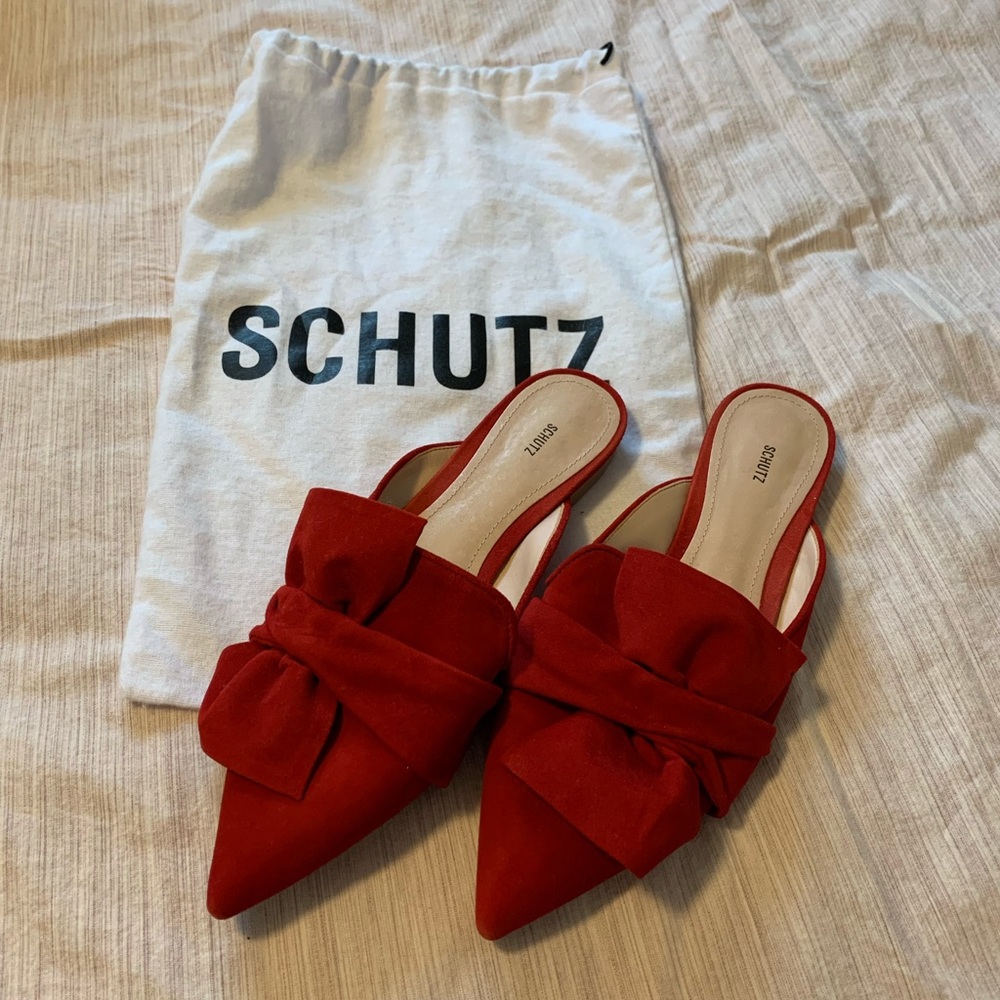 Schutz Red Suede Mules, 8.5M - Like New